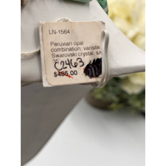 Margo Morrison Peruvian Opal, Variscite Swarovski Crystal 925 Necklace 35” New - Picture 10 of 14